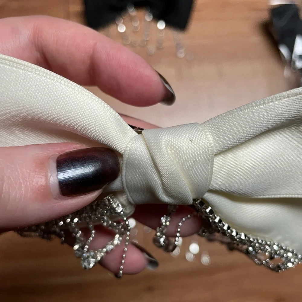 Big Satin Bow Rhinestones French Barrette Hair Clip